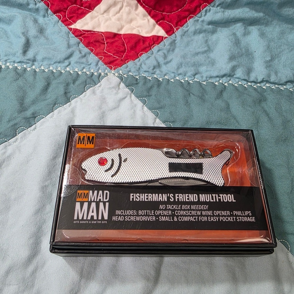 Mad Man Fisherman's Friend Multi-Tool Silver Fish Shaped Pocket Tool New